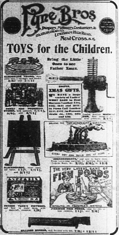 Christmas Advert from Pyne Bros as advertised in the Bromley & District Times in 1917