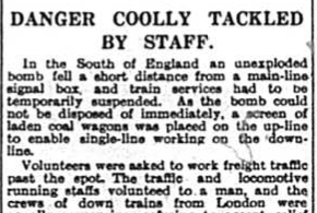 Unexploded Bomb on Railway - September 1940