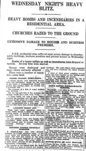 Article on the heavy bombing in Bromley Times newspaper in April 1941