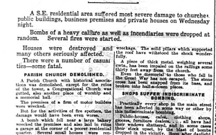 Article on the heavy bombing in Bromley Times newspaper in April 1941