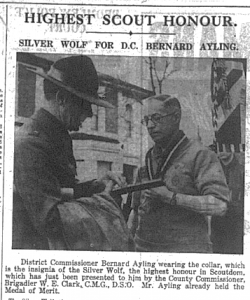 Silver wolf award given to District Commissioner Scout Bernard Ayling of Bromley