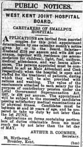 Job advert for caretaker of smallpox hospital, Bromley West Kent