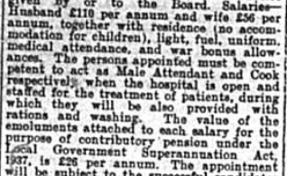 Caretaker needed for Smallpox Hospital – Job Advert, 1941