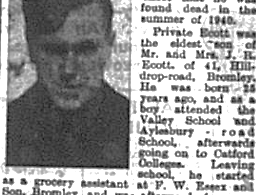 Death of soldier Private John Bertram Ecott, Bromley