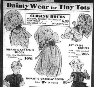 Local newspaper advert for children's clothing