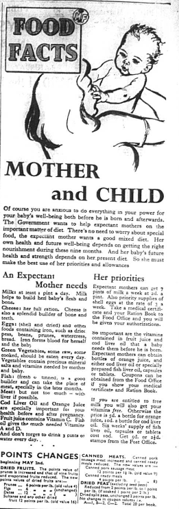 Government advice given to Expectant Mothers, during th Second World War