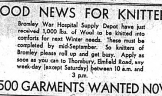 Bromley War Hospital Supply depot receives 1,000lbs off wool for knitters during World War two