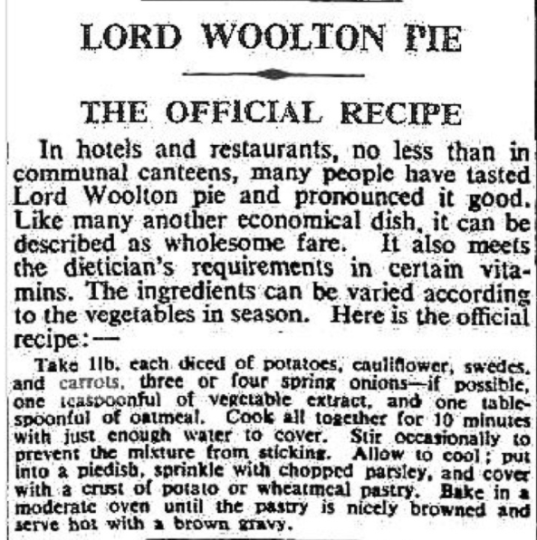 Official recipe of Lord Woolton Pie