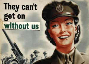 War poster showing female recruit for the ATS in World War two