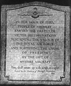Photo of a stone tablet acknowledging the people of Bromley during World War Two published in the Bromley & District Times newspaper
