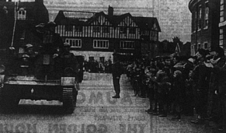 Tank driving through Bromleyto advertise the Salvage Waste drive, 1941