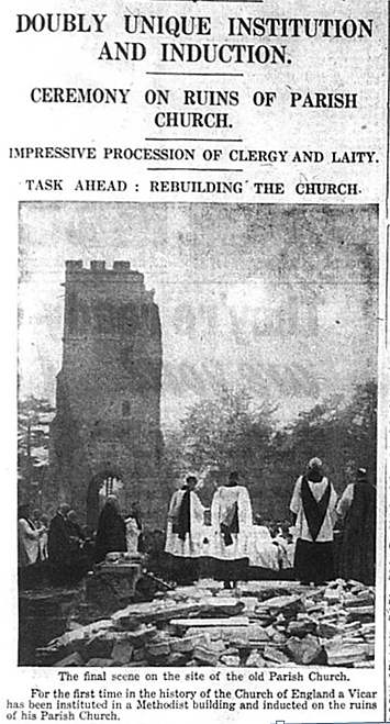 Ceremony takes place on the ruins of Bromley's Parish Church, 1941