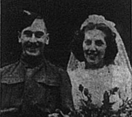 Wedding photo of Robert Leo Rockall and Elsie Williams, published in the Bromley & District Times in October 1941