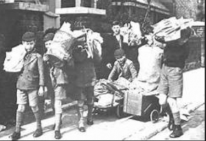 Boys collecting paper salvage during world war two