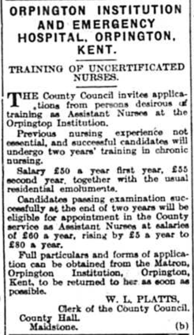 Letter published in the Nurses published in the Bromley Times on 16th January 1942 regarding the training of uncertificated nurses