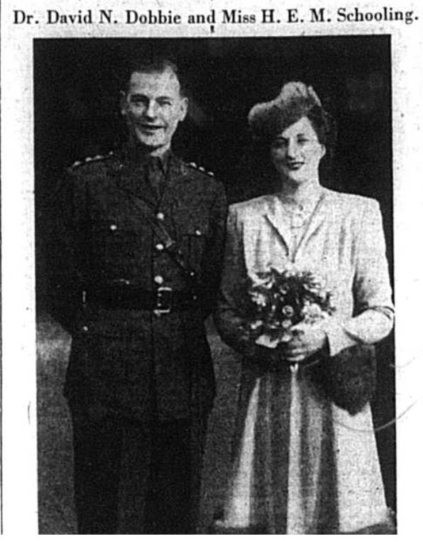 Wedding portrait of David Dobbie and Miss HEM Schooling in 1942