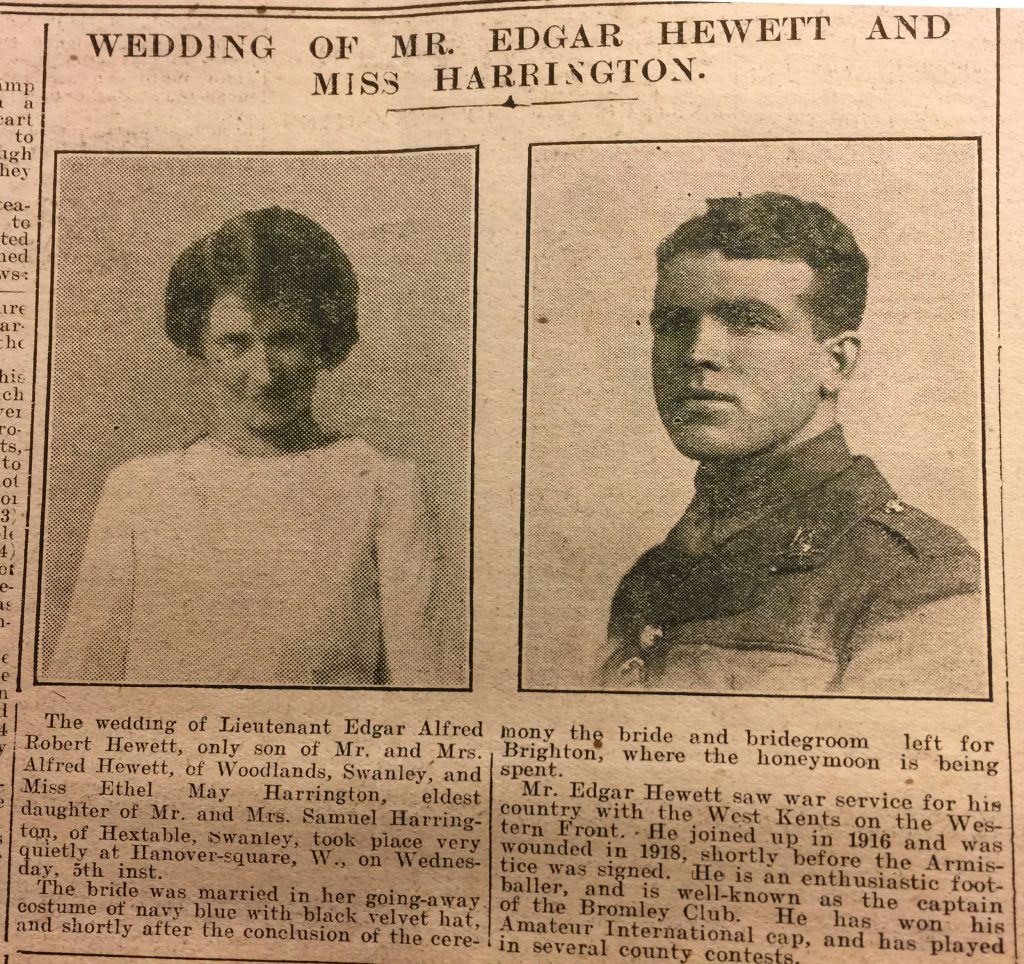 Wedding of Edgar Hewett and Miss Ethel may Harrington