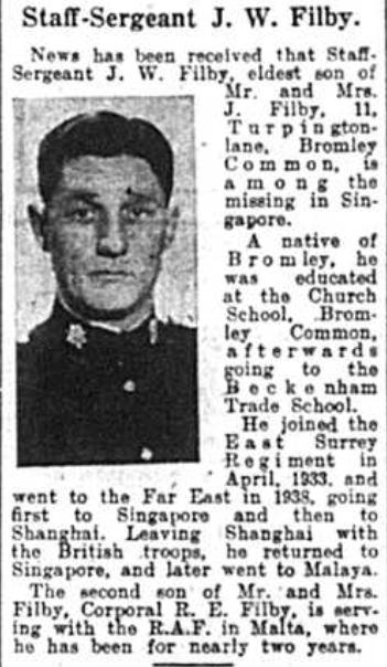 Newspaper article featuring Staff Sergeant JW Filby