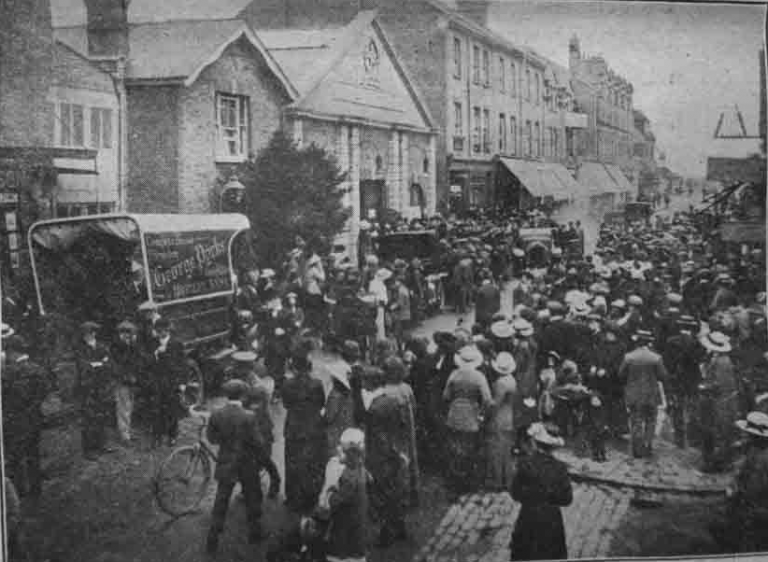 crowd of people on the streets of bromley kent in 1914