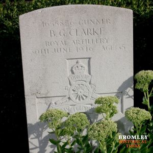 Grave marker of B.G. Clarke in Beckenham Crematorium